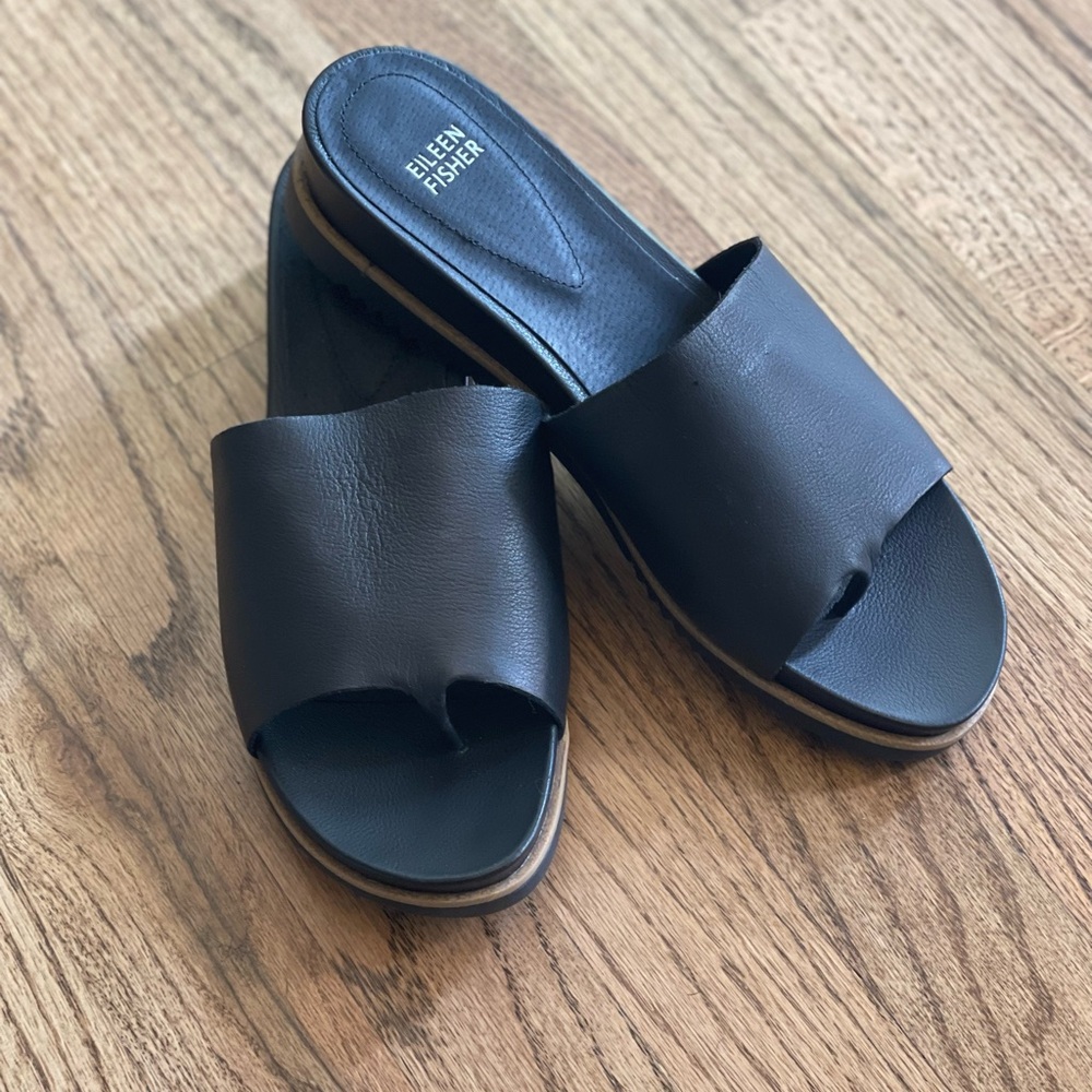 Eileen Fisher Black Leather Sandals
